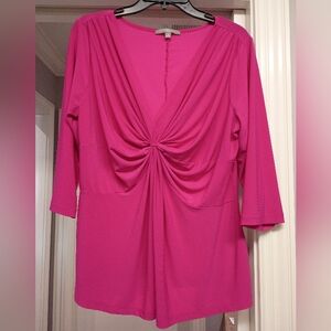 NY Collection Pink Draped Short Sleeve Blouse